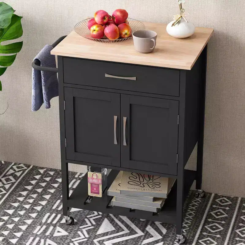 Chariot d'îlot de cuisine roulant Costway avec tiroir, armoire de rangement à 2 portes, plateau inférieur