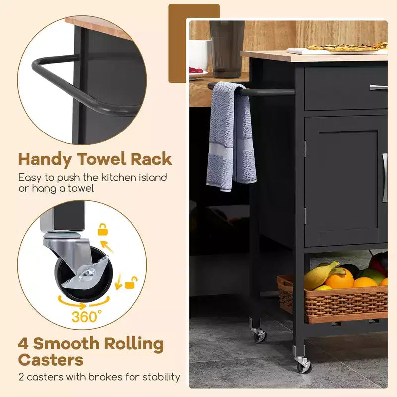 Chariot d'îlot de cuisine roulant Costway avec tiroir, armoire de rangement à 2 portes, plateau inférieur
