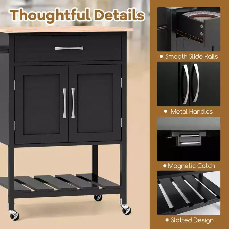 Chariot d'îlot de cuisine roulant Costway avec tiroir, armoire de rangement à 2 portes, plateau inférieur