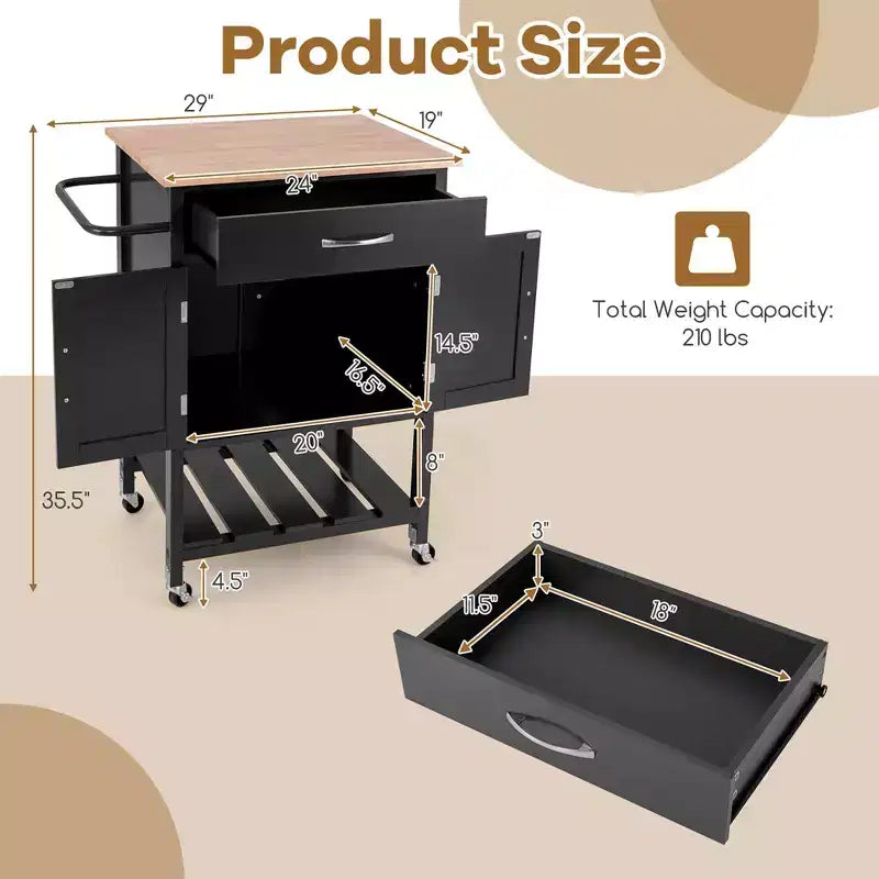 Chariot d'îlot de cuisine roulant Costway avec tiroir, armoire de rangement à 2 portes, plateau inférieur