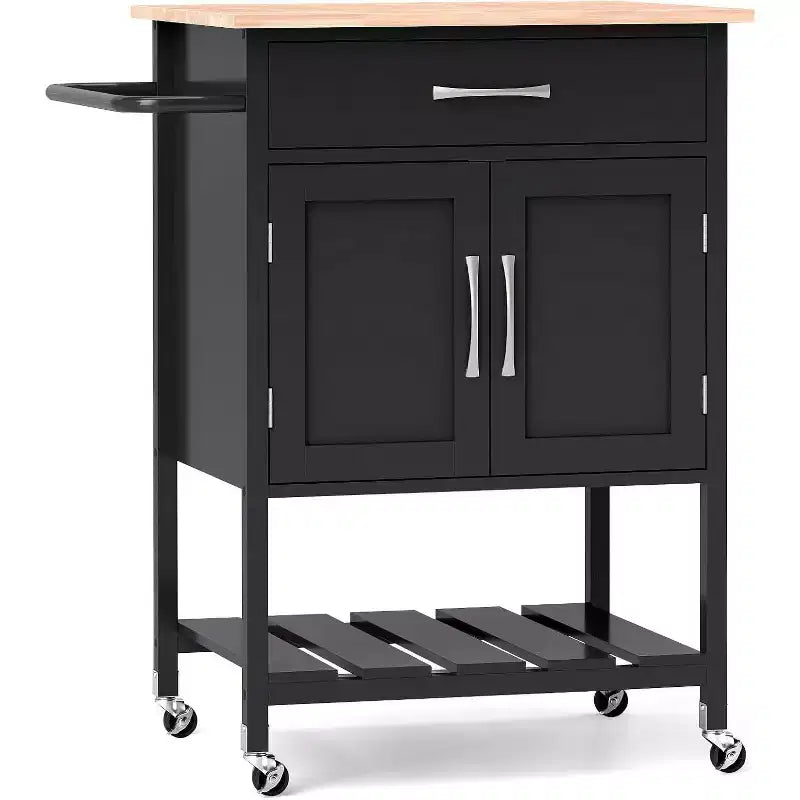 Costway Rolling Kitchen Island Cart w/ Drawer 2-Door Storage Cabinet Bottom Tray