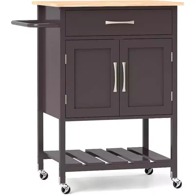 Chariot d'îlot de cuisine roulant Costway avec tiroir, armoire de rangement à 2 portes, plateau inférieur