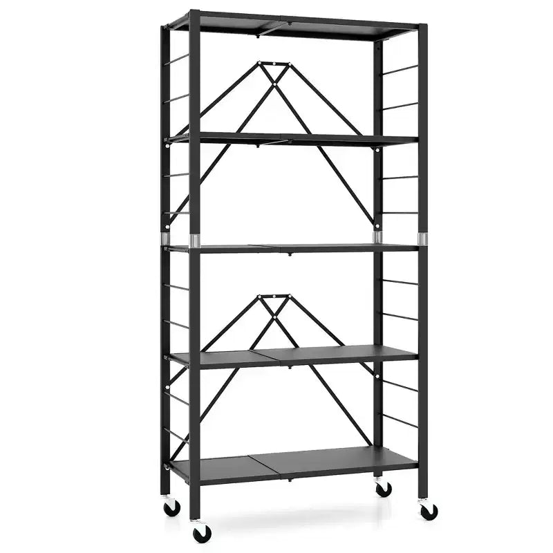 Étagère de rangement pliable à 5 niveaux Costway avec roues, étagères réglables, unité de rayonnage en métal