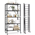 Costway 5-Tier Foldable Storage Shelf w/ Wheels Adjustable Shelves Metal Shelving Unit