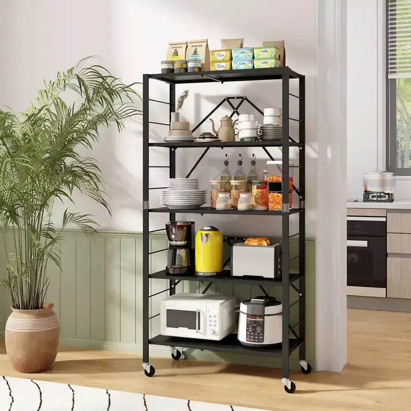 Étagère de rangement pliable à 5 niveaux Costway avec roues, étagères réglables, unité de rayonnage en métal