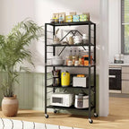 Étagère de rangement pliable à 5 niveaux Costway avec roues, étagères réglables, unité de rayonnage en métal