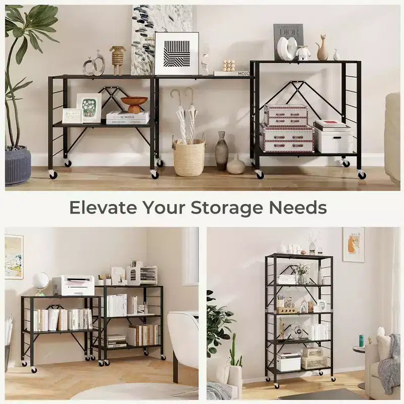 Étagère de rangement pliable à 5 niveaux Costway avec roues, étagères réglables, unité de rayonnage en métal