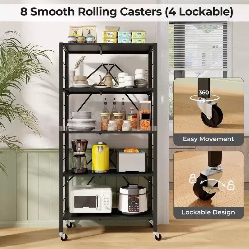 Étagère de rangement pliable à 5 niveaux Costway avec roues, étagères réglables, unité de rayonnage en métal