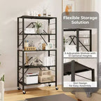 Étagère de rangement pliable à 5 niveaux Costway avec roues, étagères réglables, unité de rayonnage en métal