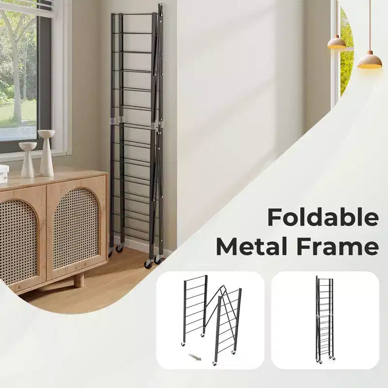 Étagère de rangement pliable à 5 niveaux Costway avec roues, étagères réglables, unité de rayonnage en métal