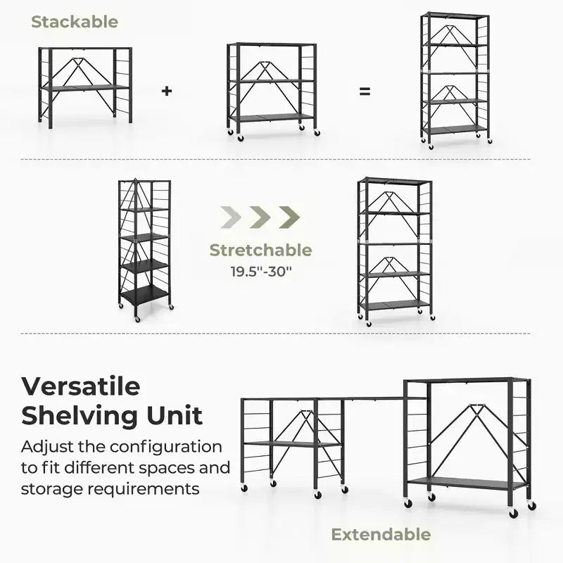 Étagère de rangement pliable à 5 niveaux Costway avec roues, étagères réglables, unité de rayonnage en métal