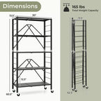 Étagère de rangement pliable à 5 niveaux Costway avec roues, étagères réglables, unité de rayonnage en métal