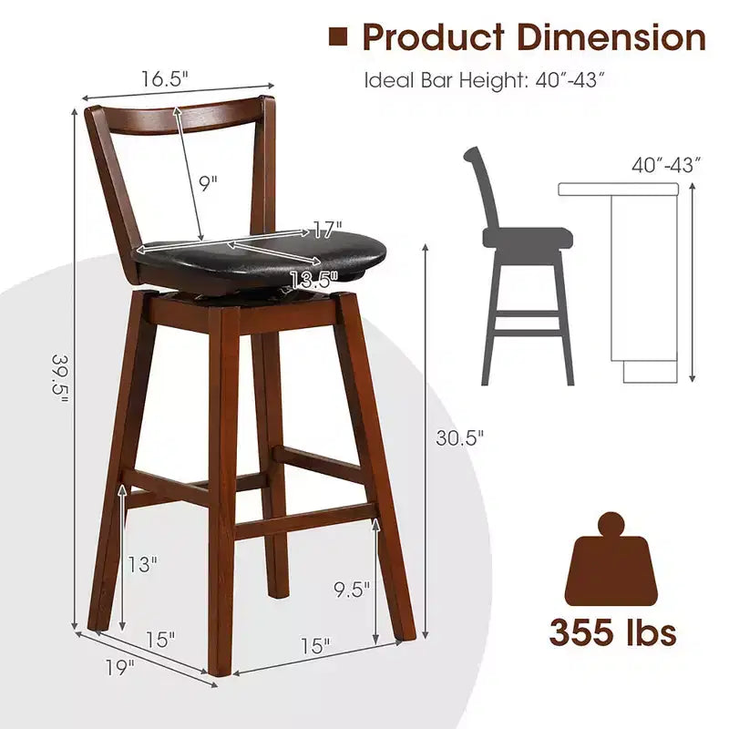 Tabouret de Bar pivotant Costway 30,5, dossier creux en cuir PU rembourré
