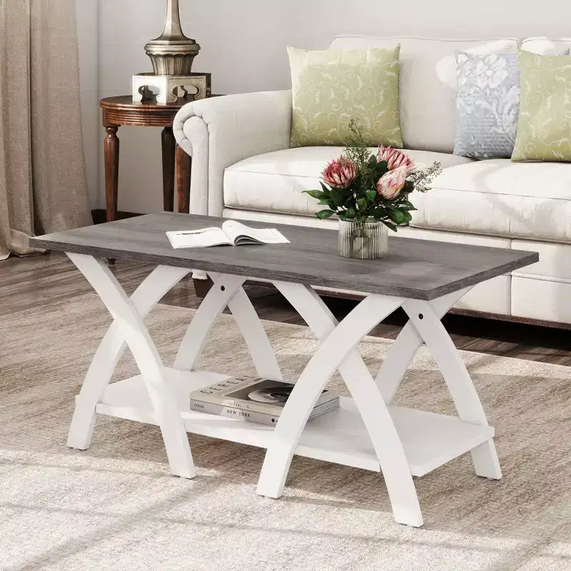 Table basse Costway 40" avec étagère de rangement et pieds en X pour salon ou chambre à coucher