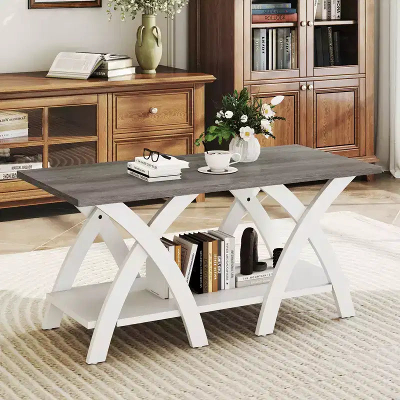 Table basse Costway 40" avec étagère de rangement et pieds en X pour salon ou chambre à coucher