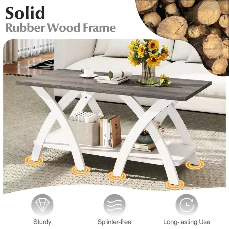 Table basse Costway 40" avec étagère de rangement et pieds en X pour salon ou chambre à coucher