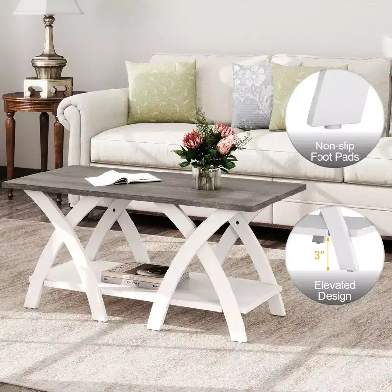 Table basse Costway 40" avec étagère de rangement et pieds en X pour salon ou chambre à coucher