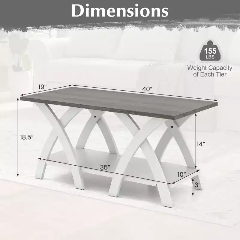 Table basse Costway 40" avec étagère de rangement et pieds en X pour salon ou chambre à coucher