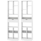 Costway Lot de 2 bibliothèques de 180 cm avec tiroir, étagère moderne avec 10 compartiments ouverts