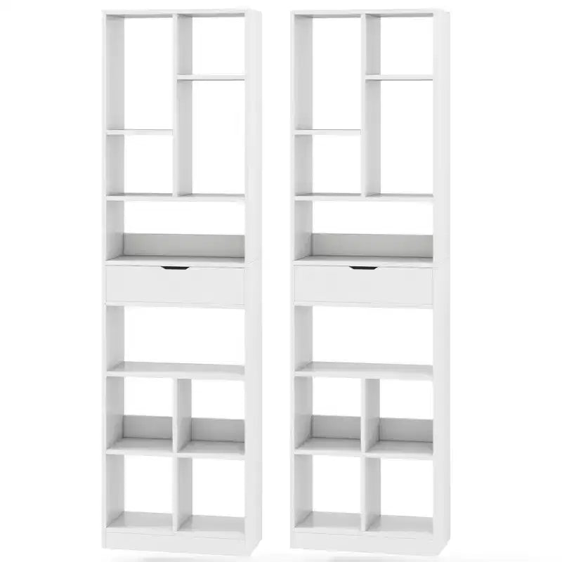 Costway Lot de 2 bibliothèques de 180 cm avec tiroir, étagère moderne avec 10 compartiments ouverts