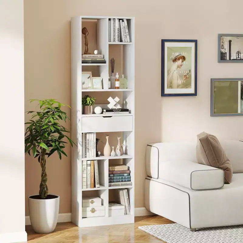 Costway Lot de 2 bibliothèques de 180 cm avec tiroir, étagère moderne avec 10 compartiments ouverts