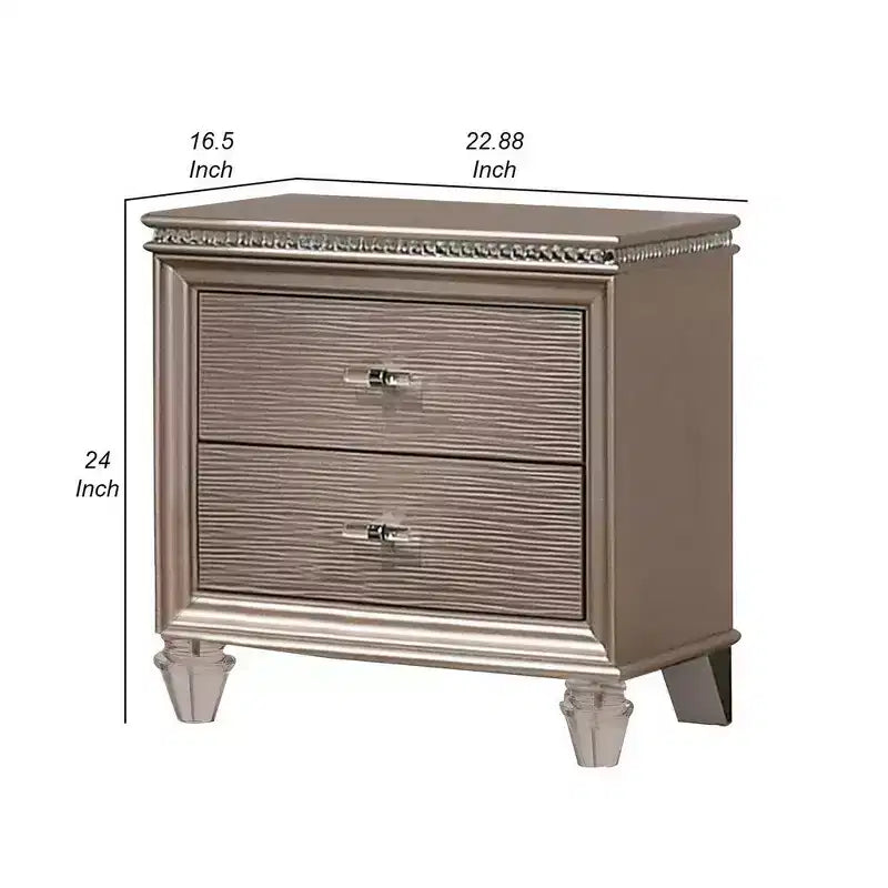 Table de chevet Royal Hampton 24 po, 2 tiroirs, façades de tiroirs texturées, finition dorée