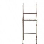 3 - Organisateur de salle de bain à étagères au-dessus des toilettes, support d'angle marron, étagère de rangement pour petites salles de bain