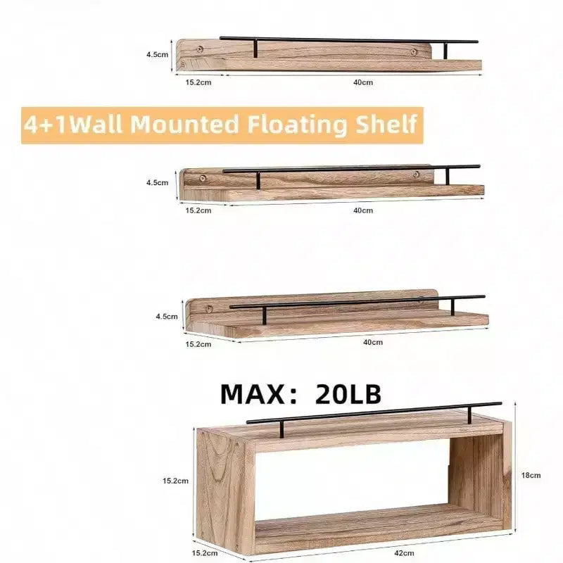 Étagères flottantes de salle de bain au-dessus du porte-papier toilette, en bois de ferme, pour salon, chambre à coucher, cuisine, décoration murale, lot de 4