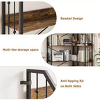 Étagère d'Angle Industrielle Garvee, Bibliothèque d'Angle en Forme de L à 5 ou 7 Niveaux avec Design Perlé et Pieds Réglables