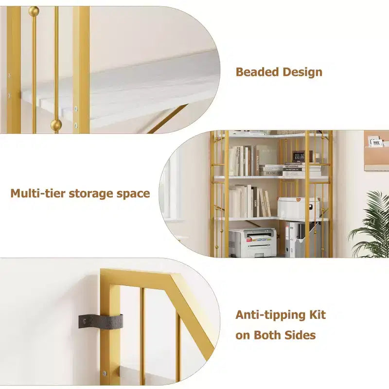 Étagère d'Angle Industrielle Garvee, Bibliothèque d'Angle en Forme de L à 5 ou 7 Niveaux avec Design Perlé et Pieds Réglables