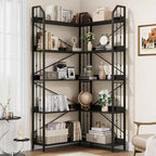 Garvee Corner Bookshelf Industrial Corner Bookcase, l Shaped Bookshelf 5 Tier/7 Tier Corner Shelf with Beaded Design and Adjustable Feet
