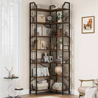 Étagère d'Angle Industrielle Garvee, Bibliothèque d'Angle en Forme de L à 5 ou 7 Niveaux avec Design Perlé et Pieds Réglables