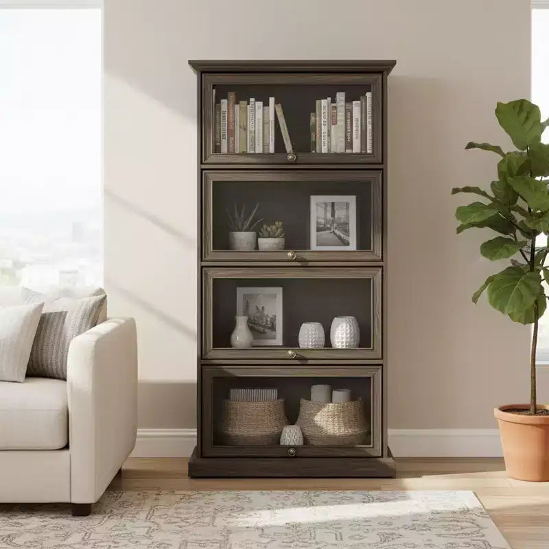 Vitrine en verre à 4 niveaux Homy Casa avec portes relevables pour salon, entrée ou bureau