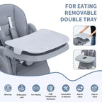 Chaise haute pliable pour bébés et tout-petits, chaise haute en cuir PU avec dossier réglable, hauteur d'assise, plateau amovible, harnais de sécurité 5 points et roues verrouillables