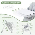 Chaise haute pliable pour bébés et tout-petits, chaise haute en cuir PU avec dossier réglable, hauteur d'assise, plateau amovible, harnais de sécurité 5 points et roues verrouillables