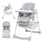 Chaise haute pliable pour bébés et tout-petits, chaise haute en cuir PU avec dossier réglable, hauteur d'assise, plateau amovible, harnais de sécurité 5 points et roues verrouillables