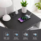 Table de chevet de ferme avec station de recharge, table d'appoint rustique à 2 tiroirs avec ports USB et prises, table de chevet industrielle en bois, blanche