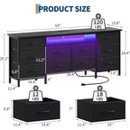 Meuble TV pour téléviseurs de 65, 70, 75 pouces, commode longue à 10 tiroirs avec prises électriques et lumières LED, meuble TV de 160 cm avec tiroirs de rangement