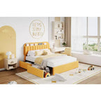 Full Size Platform Bed Frame,Kids Bed Frame with Storage Headboard, 2 Rolling Drawers, Noise Free Bedframe, No Box Spring Needed,Yellow