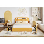 Cadre de lit plateforme pleine grandeur, lit pour enfants avec tête de lit de rangement, 2 tiroirs roulants, cadre de lit silencieux, pas besoin de sommier tapissier, jaune