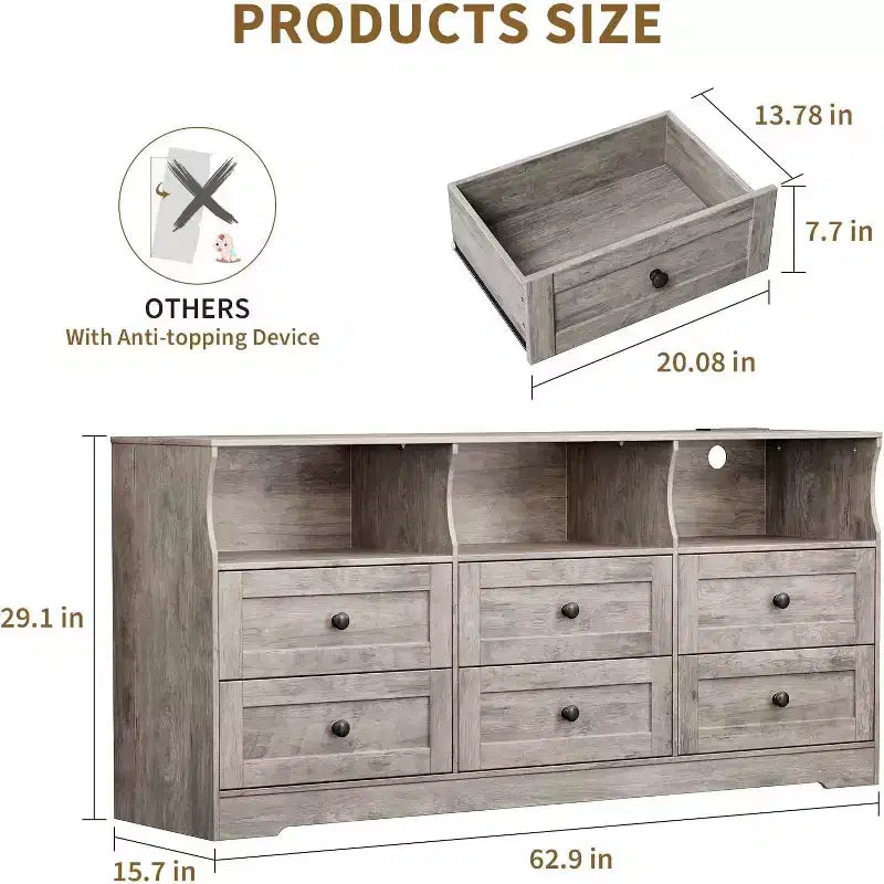 Commode de chambre à 6 tiroirs, commode étroite en bois de 160 cm avec étagère ouverte, commode mince pour chambre de bébé, appartement, organisation de placard