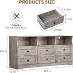 Commode de chambre à 6 tiroirs, commode étroite en bois de 160 cm avec étagère ouverte, commode mince pour chambre de bébé, appartement, organisation de placard