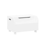 Coffre à jouets pour enfants avec étagère frontale, banc, couvercle à charnière de sécurité et rangement en bois.
