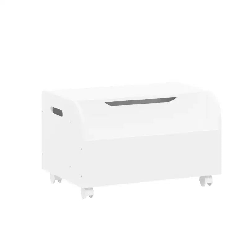 Coffre à jouets pour enfants avec étagère frontale, banc, couvercle à charnière de sécurité et rangement en bois.