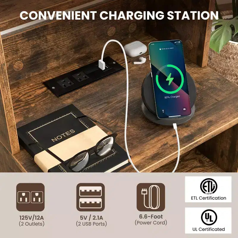 Table de chevet Costway avec étagère et station de charge