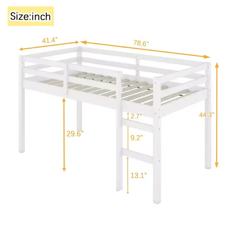 Lit mezzanine double Luxystar avec échelle, plateforme de lit à lattes renforcées pour chambre d'enfant et chambre d'amis