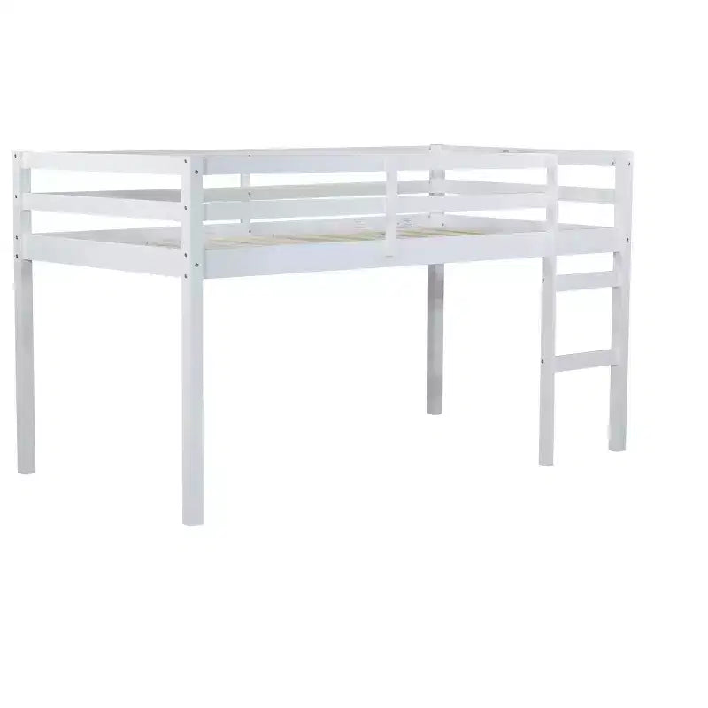 Lit mezzanine double Luxystar avec échelle, plateforme de lit à lattes renforcées pour chambre d'enfant et chambre d'amis