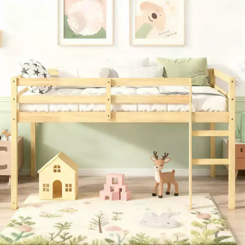 Lit mezzanine double Luxystar avec échelle, plateforme de lit à lattes renforcées pour chambre d'enfant et chambre d'amis