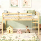 Lit mezzanine double Luxystar avec échelle, plateforme de lit à lattes renforcées pour chambre d'enfant et chambre d'amis