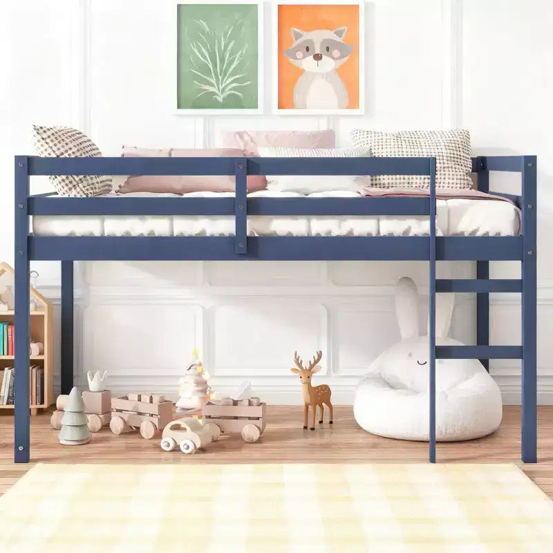 Lit mezzanine double Luxystar avec échelle, plateforme de lit à lattes renforcées pour chambre d'enfant et chambre d'amis
